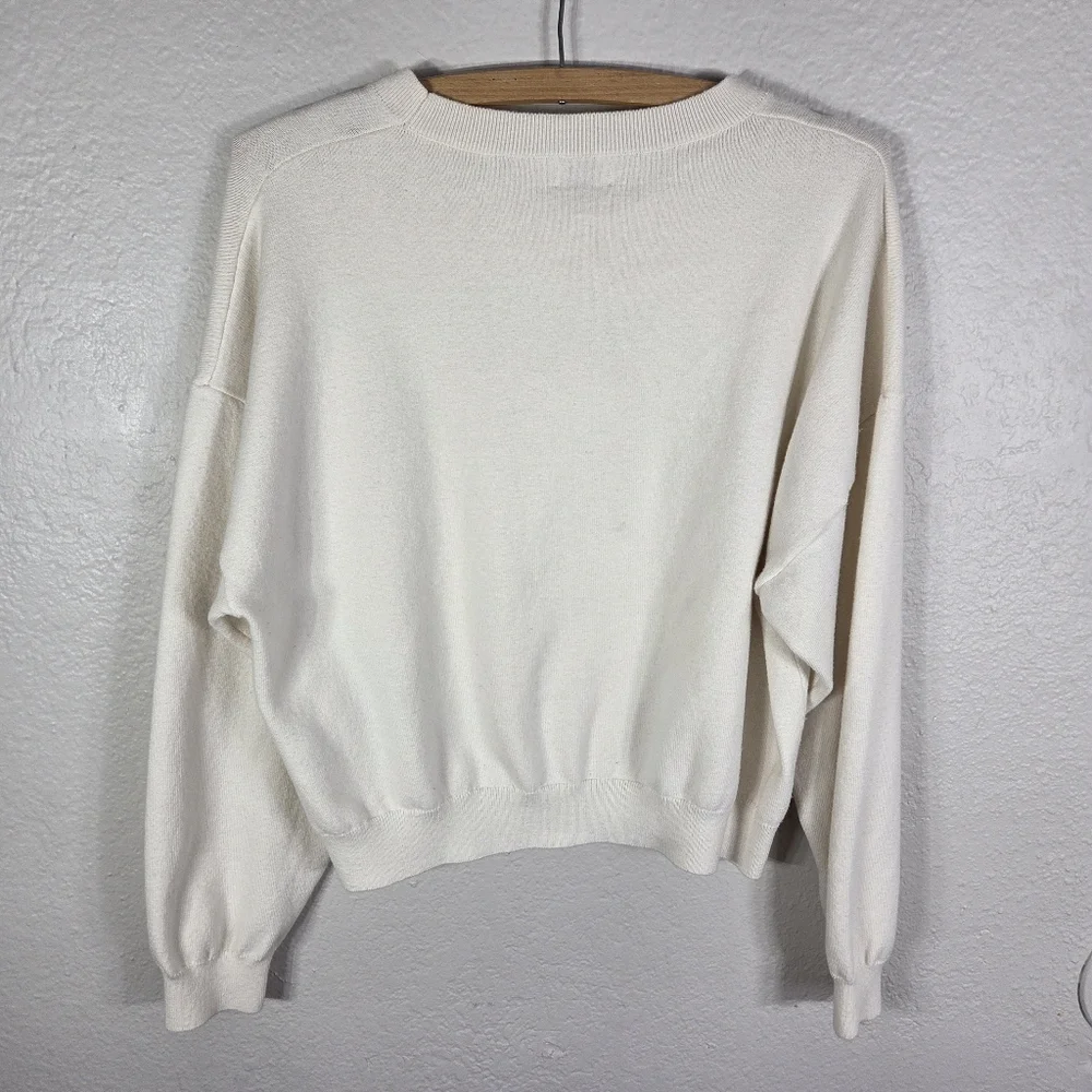 Aritzia Sunday Best Size L Cream Merino Wool Daisy Sweater Daisies Flower Print - Picture 3 of 16